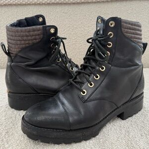 Michael Kors Black Leather Boots with Gold Accents